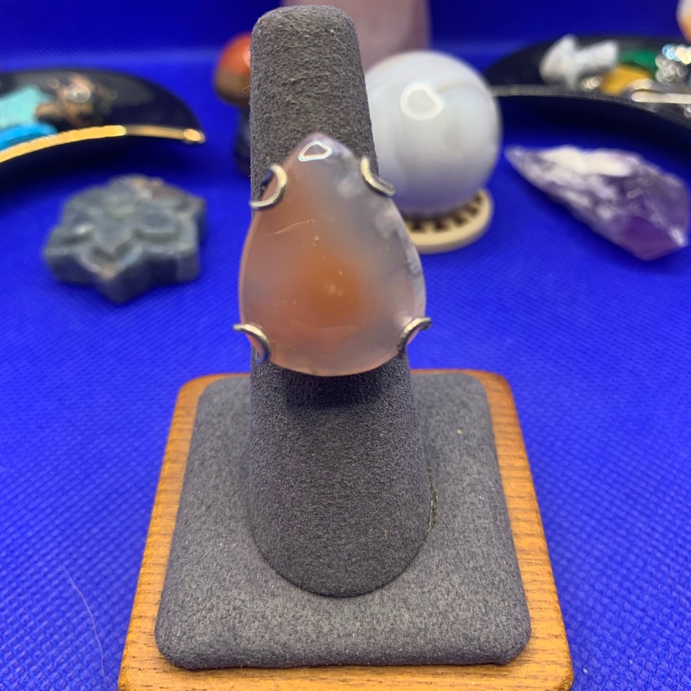 Sweet Peach Chalcedony Ring! .925 Sterling Silver Overlay, Size 5.75